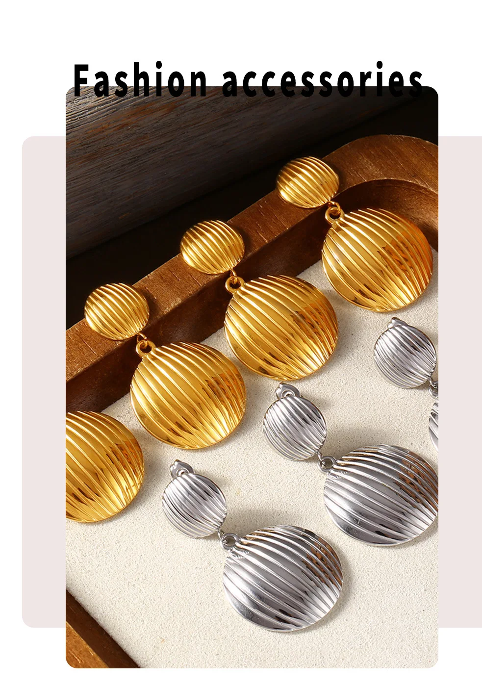Neue Edelstahl-Ohrringe mit Goldüberzug für Damen, Einfache Doppelkreis-Design Luxus-Ohrringe, Schmuck-Accessoires für Frauen – Detail 5