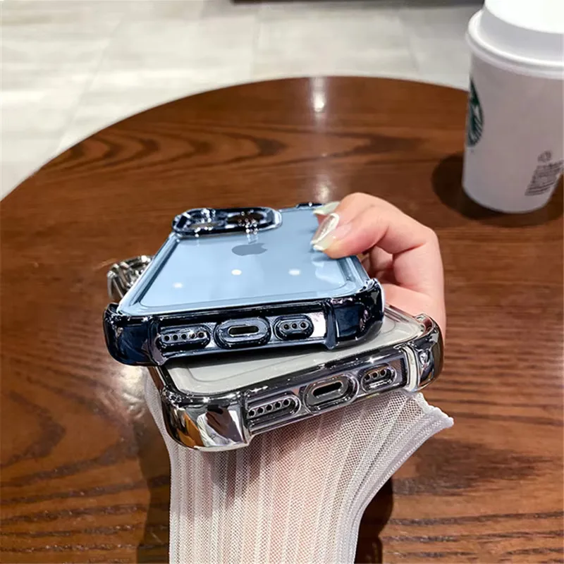 Luxury Purple Plating Clear Shockproof Phone Case For iPhone 14 13 16 15 Pro Max Plus XS XR X Four Corner Silicone Soft Cover 6