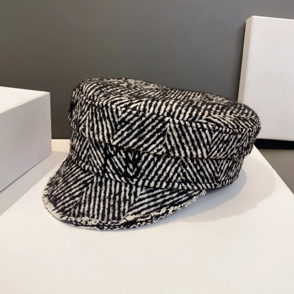 Women Newsboy Caps Wool Flat Visor Cap Autumn Winter Herringbone-wool Baker Boy Cap