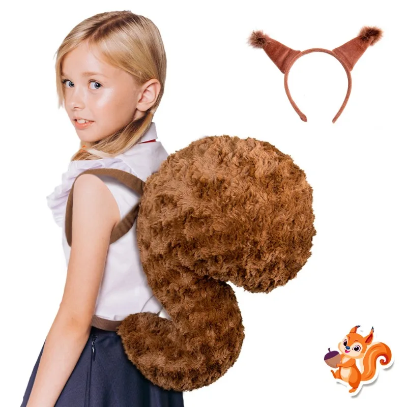 2pcs/set Squirrel Shape Ears Headwear Tail Animal Cosplay Props Accessories Boys and Girls Party Carnival Stage Show Dress Up