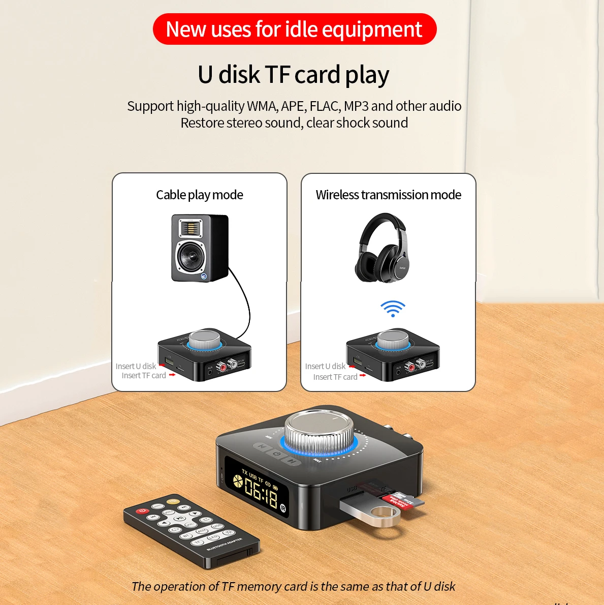 Bluetooth Receiver Transmitter Remote Control Stereo Music 3.5mm AUX Jack RCA TF Card Wireless Audio Adapter for Car Kit TV PC