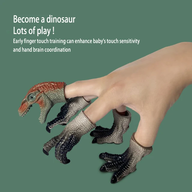 5pcs Finger Dinosaur Puppet Toys Battle Role Play Toy Velociraptor Mini Hand Animal Model Doll Soft Rubber Gloves Gifts for Boys 3