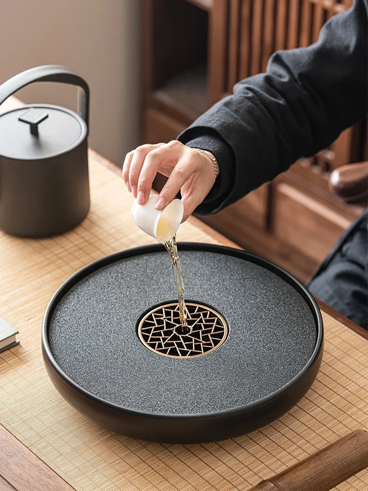 

Tea tray, Japanese style glass, heat-resistant glass, transparent mountain view ceramic tea tray, household circular shape