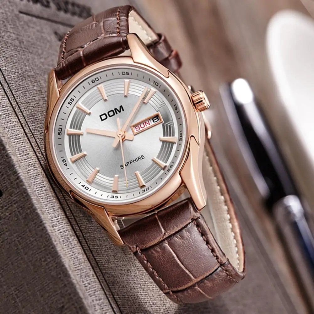 DOM Business Watches Mens Retro Design Leather Band Quartz Wristwatch Top Brand Luxury Sport Gift M-517