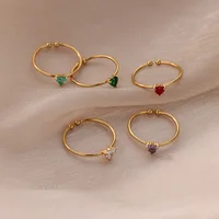Heart Birthstone Ring Adjustable