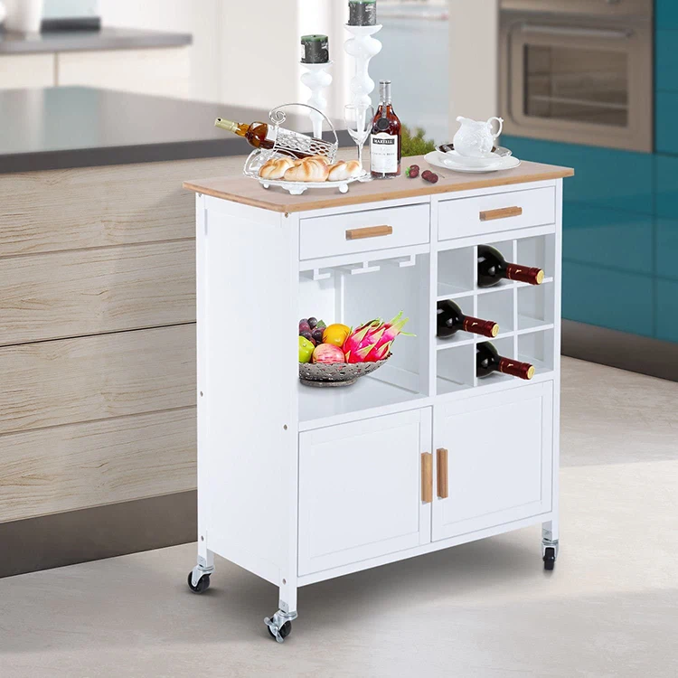 Dining Room Cupboard 2 Door Rolling Kitchen Island Carts with Drawers Wine Rack Storage Sideboard et Serving Utility Trolley