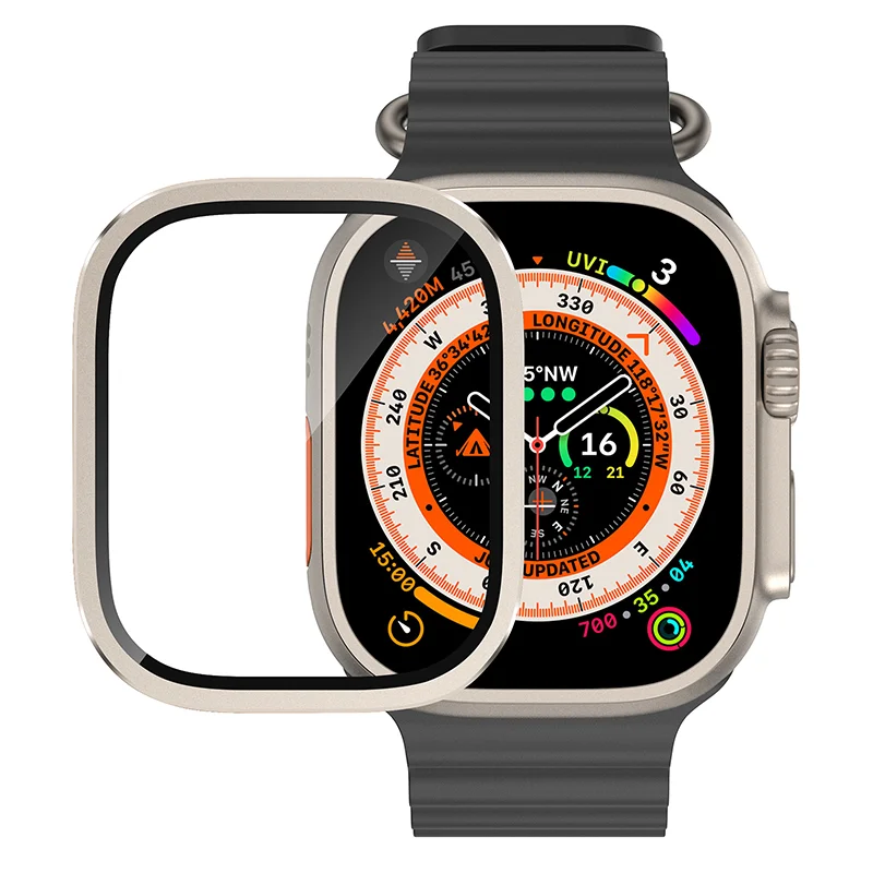 Premium Aluminum Alloy Metal Bumper Case with Screen Protector for Apple Watch Ultra - Full Protective Cover