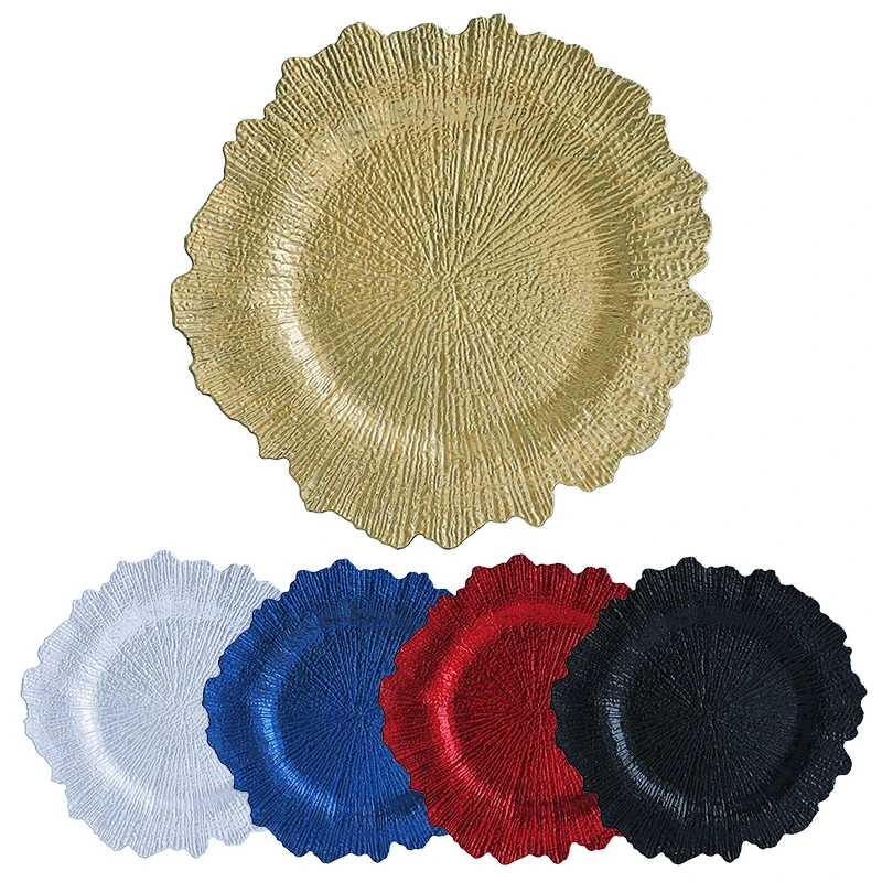 6pcs 12.6inch Golden Reef Plastic Charger Plates Reusable Shatter-Resistant