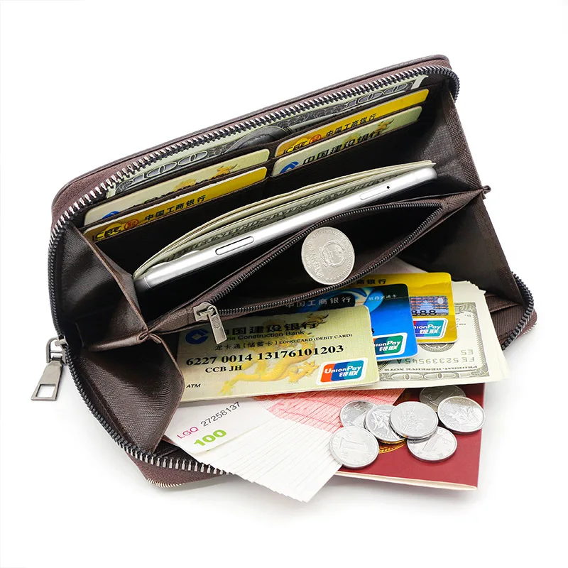 Men's Wallet PU leather Business medium long letter Splice zipper wallet large capacity handbag change card bag Purse Male