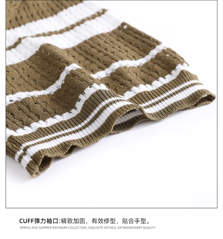 Loose Fit Knitted Polo Shirts Man Single Breasted Viscose Elastic Summer Quality Hollow Out Breathable Striped Camisas De Hombre 26 Sec70569393bd4846a54a9116786f51a8n