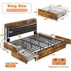 King Size Bed Frame with 4 Storage Drawers Kings Beds Frames and Headboard Upholstered Charging Station, King Bed Frame 2