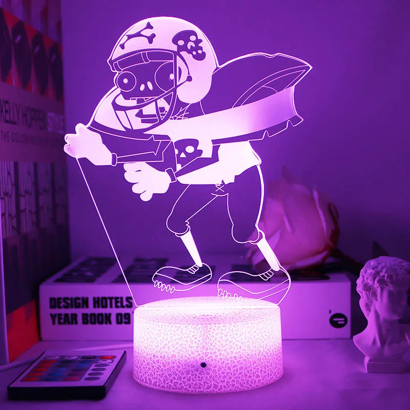 Creative 3D Night Light - Football Zombie & Peashooter Figurine Toy