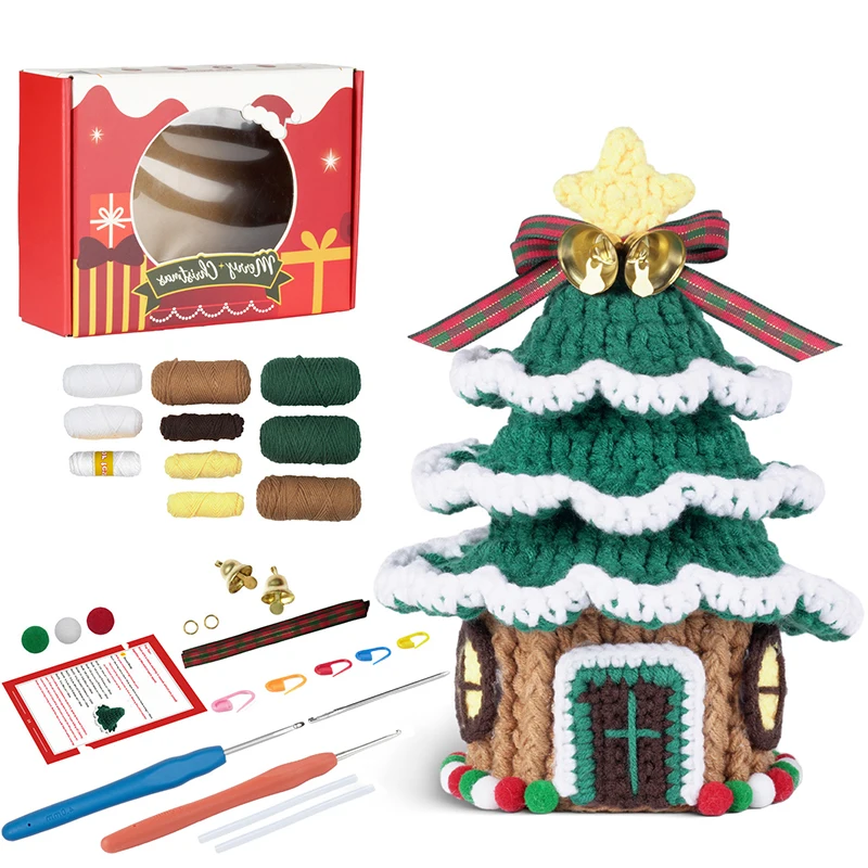 IMZAY Unfinished Christmas Knitting Material Package Yarns Step-by-Step Video Tutorials Crochet Kit DIY Beginners
