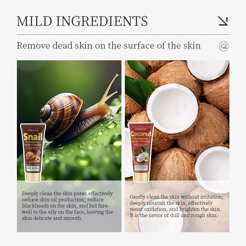 Snail Exfoliating Scrub Cleanser Oil Control and Not Tight Remove Dead Skin Aloe Vera Delicate Smooth Coconut Brightening 3