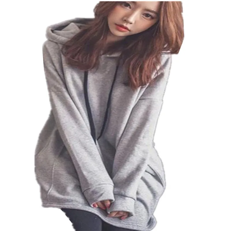 2023 autumn and winter women's long sleeve pullover sweater women's large size loose long hooded velvet padded top coat
