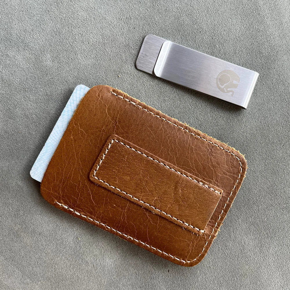 Genuine Leather Money Clip Wallet Card Holder Metal Men Slim Bills Cash Clips Clamp for Money Thin Bill Fold Holder 3