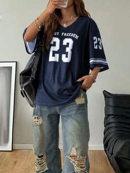 New Hot Women Los Angeles jerseys Coolane Summer Drop Shoulder Oversized Football Jersey Tee With Letter Print Couple Same Style 1