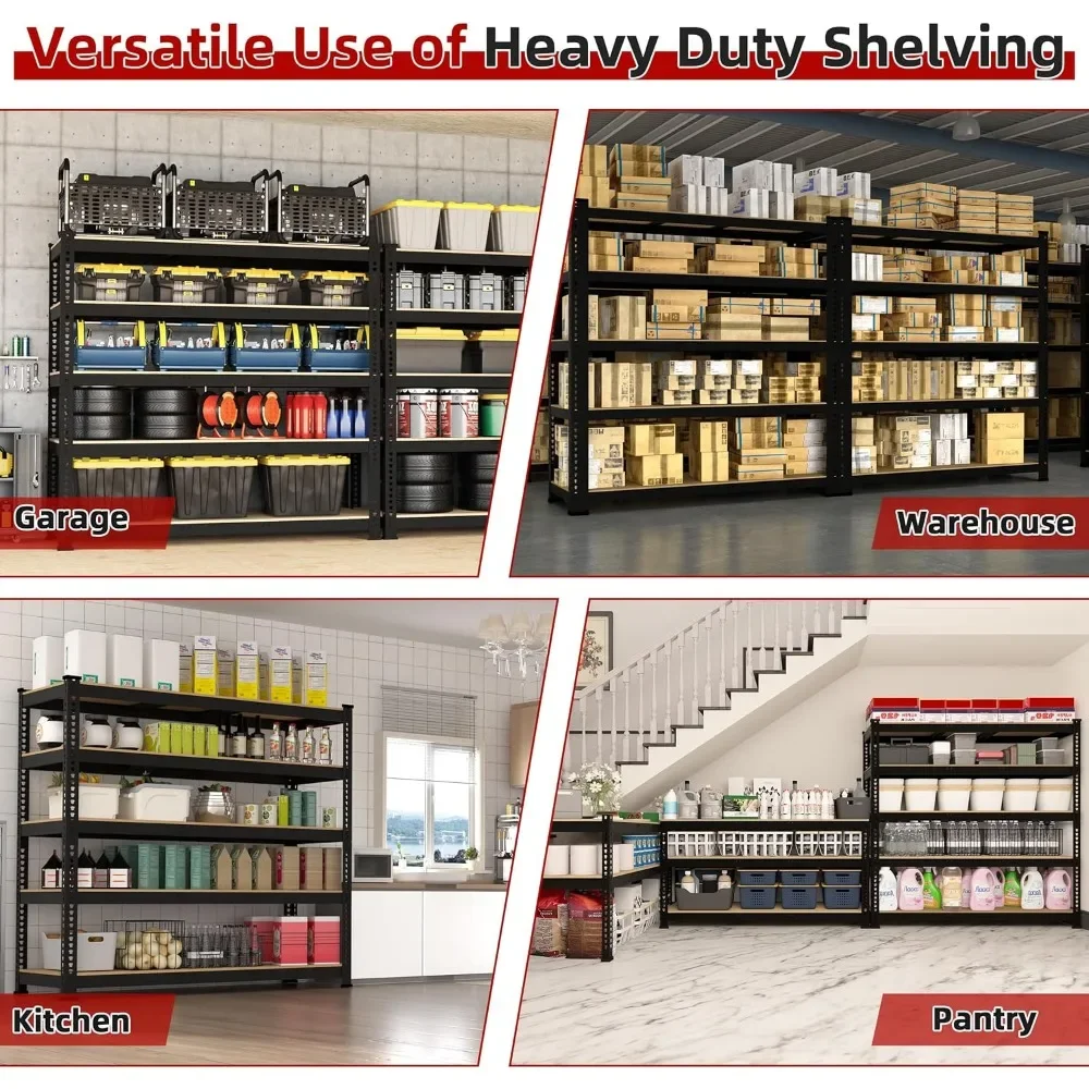 2 Packs 48" W x 24" D x 72" H Adjustable Garage Storage Shelves - 5-Shelf Heavy Duty Shelving Unit, Metal Utility Storage 6