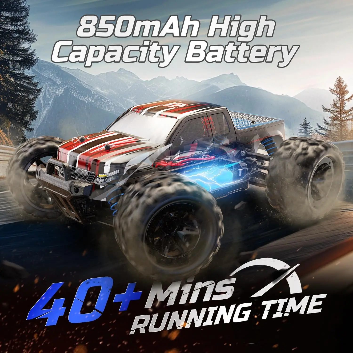 DEERC 9300 1:16 Scale RC Car, 40 KM/H, 4WD Off-Road Monster Truck, 2.4GHz, 2 Rechargeable Batteries 3