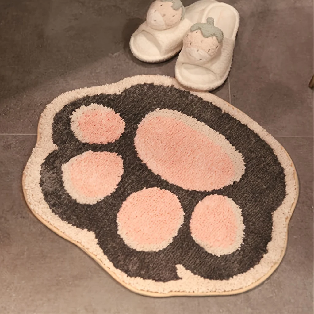 Bath Mat 1 Cute Cat Paw Shaped Soft Non Slip Absorbent Ultra-fine Fiber Bathroom Carpet Bedroom Bedside Blanket