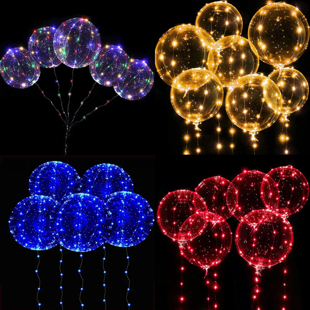 

3pcs/lot Bobo Balloon with Led Lights Transparent Clear Light Up Bubble Ballon Wedding Birthday Glowing Christmas Party Shower