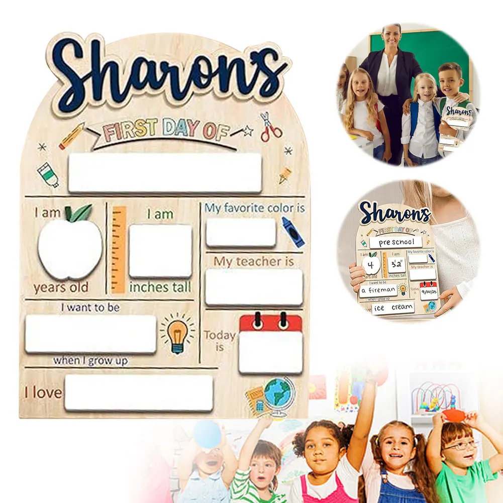Personalized First Day and Last Day of School Sign Reusable Message Board Wooden DIY Chalkboard Plaque for Kids Back To School