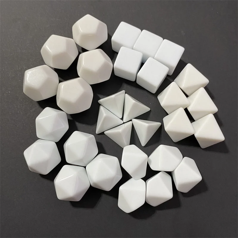 50Pcs D20 D12 D10 D8 D6 D4 Blank White Various Shapes Dice Teaching Props Board Game Accessories Mathematical Tools