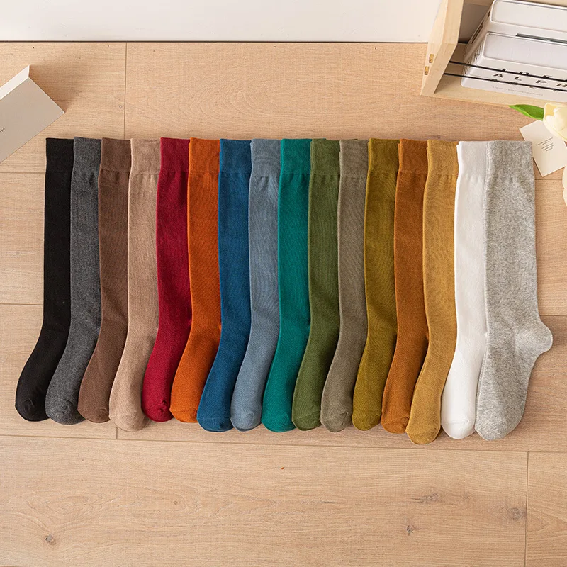 Frauen Baumwolle Knie Hohe Socken Mädchen Schwarz Weiß einfarbig Casual Kalb Socke Weibliche Mode Sexy Lange Socken – Detail 5