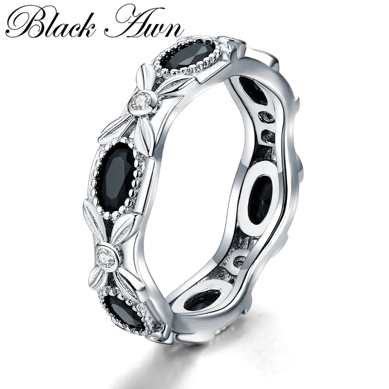 

[BLACK AWN] Silver Color Jewelry Wedding Rings for Women Female Horse Eye Stone Bijoux Round Fashion Jewelry G085