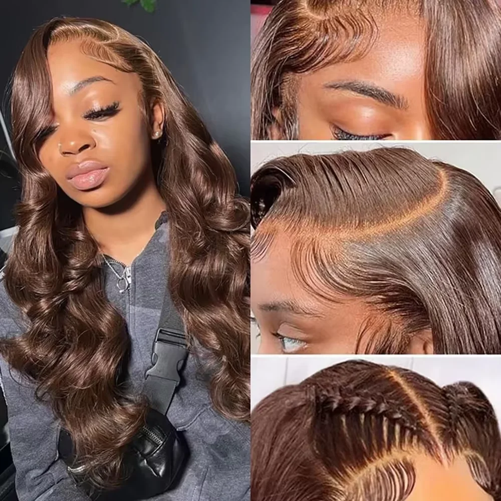 13x6 HD Lace Frontal Wigs Dark Brown Body Wave Human Hair Wigs Chocolate Brown 36 inches Front Wig Brazilian Pre Plucked 2