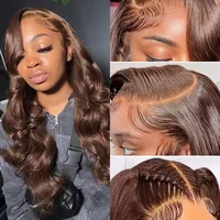 13x6 HD Lace Frontal Wigs Dark Brown Body Wave Human Hair Wigs Chocolate Brown 36 inches Front Wig Brazilian Pre Plucked 2