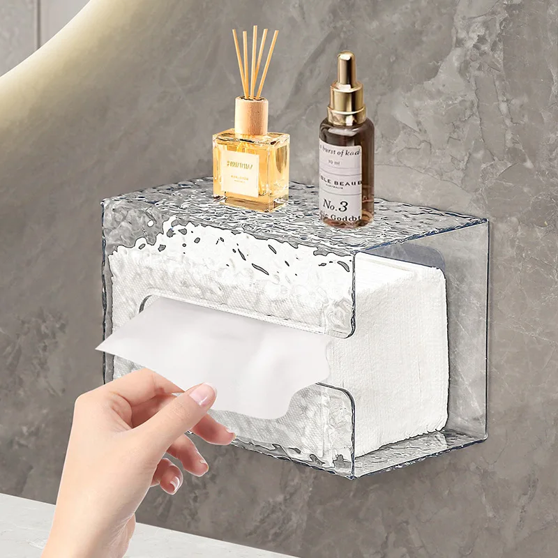 Bathroom Tissue Box Wall-mounted Paper Case Glacier Style Face Wash Towel Storage Container Sanitary Paper Holder Acrylic Boxes