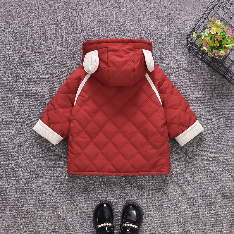 Children's Hooded Coat Winter Hot Fashion Baby Coat Thickened Cotton-padded Jacket Contrast Color Girl's