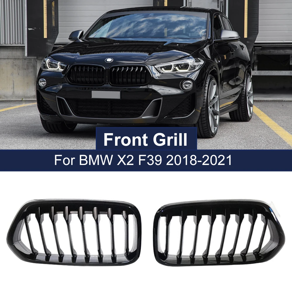 Front Kidney Grille Glossy Black Grills Single Line One Slat Trim Strip For BMW X2 F39 20182021