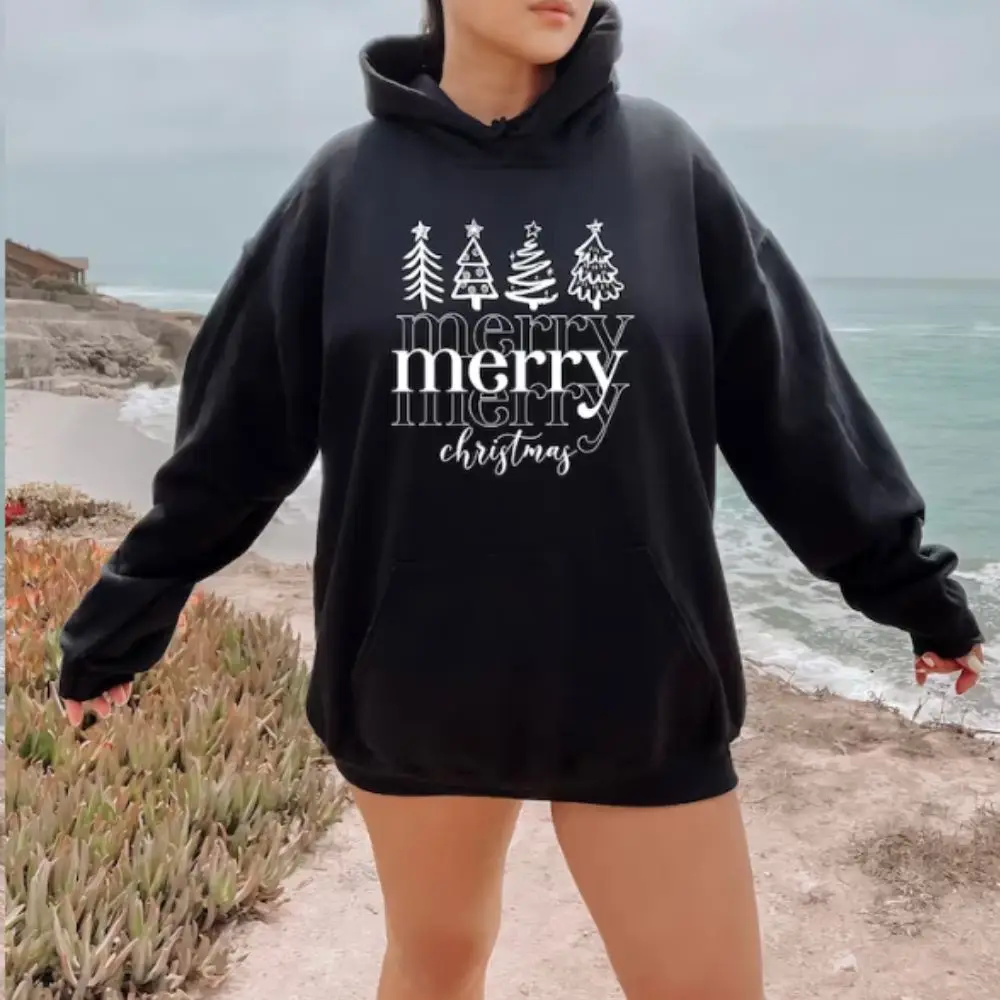 Merry Christmas Sweatshirt Shirt Christmas Matching Hoodie Holiday Season Sweater Oversized Pullover High Street Harajuku Tops