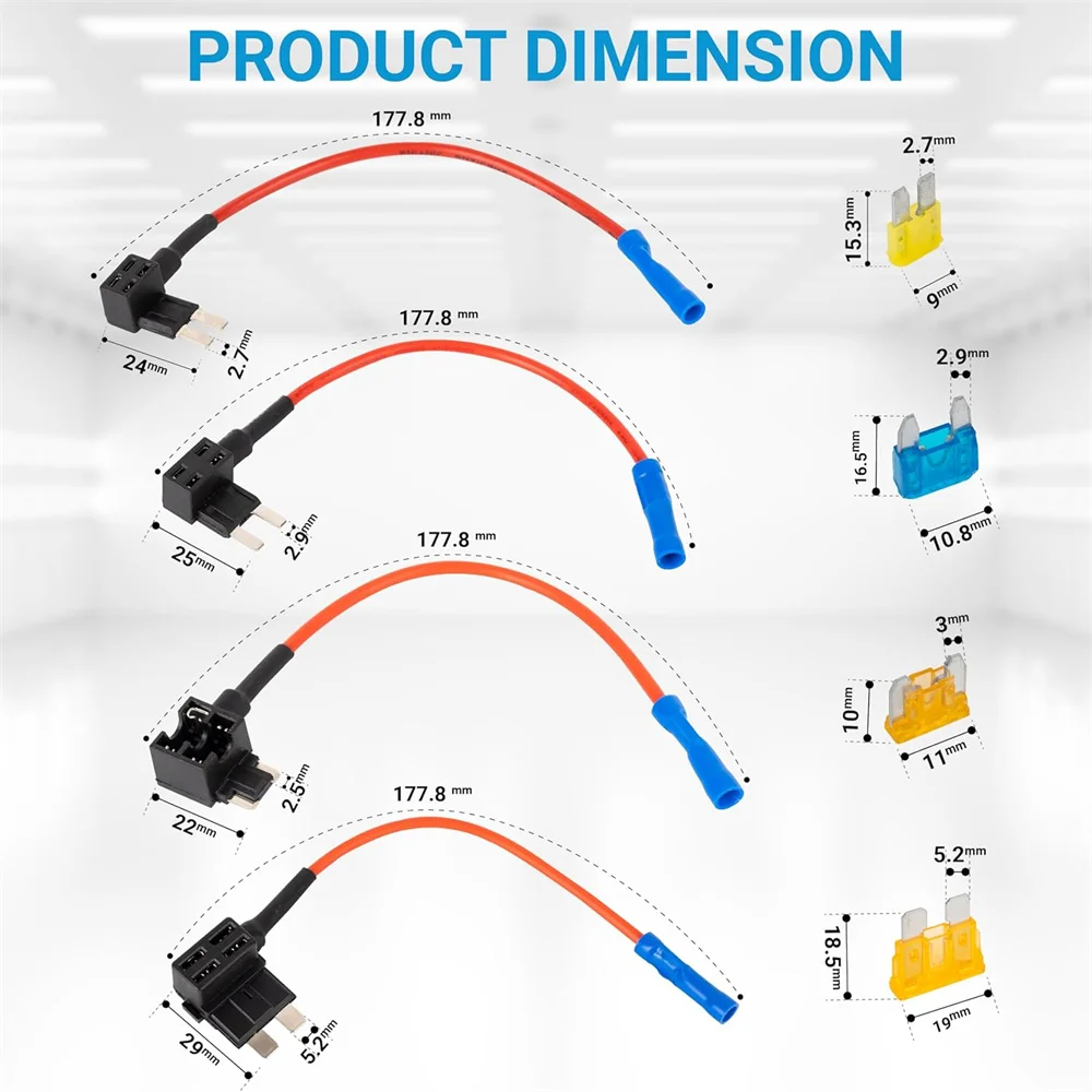 4-Typ 12V Add-a-Circuit-Adapter und Sicherungssatz (16er-Pack), Sicherungshahn und Halter – kompatibel mit Mini, Micro 2, Low-Profile Mini, Standard – Detail 1