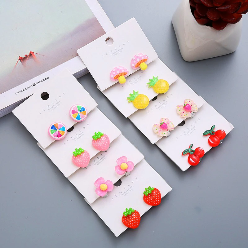 Children's Resin Ear Clips Cute Vegetable Flower Shape Girls' Ear Clips Pain-Proof and No Punching Korean Version Earclips