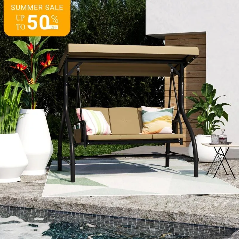 

YITAHOME Outdoor Porch Swing, 3 Person Patio Swing Chair with Adjustable Canopy, Removable Cushion,Suitable for Garden,