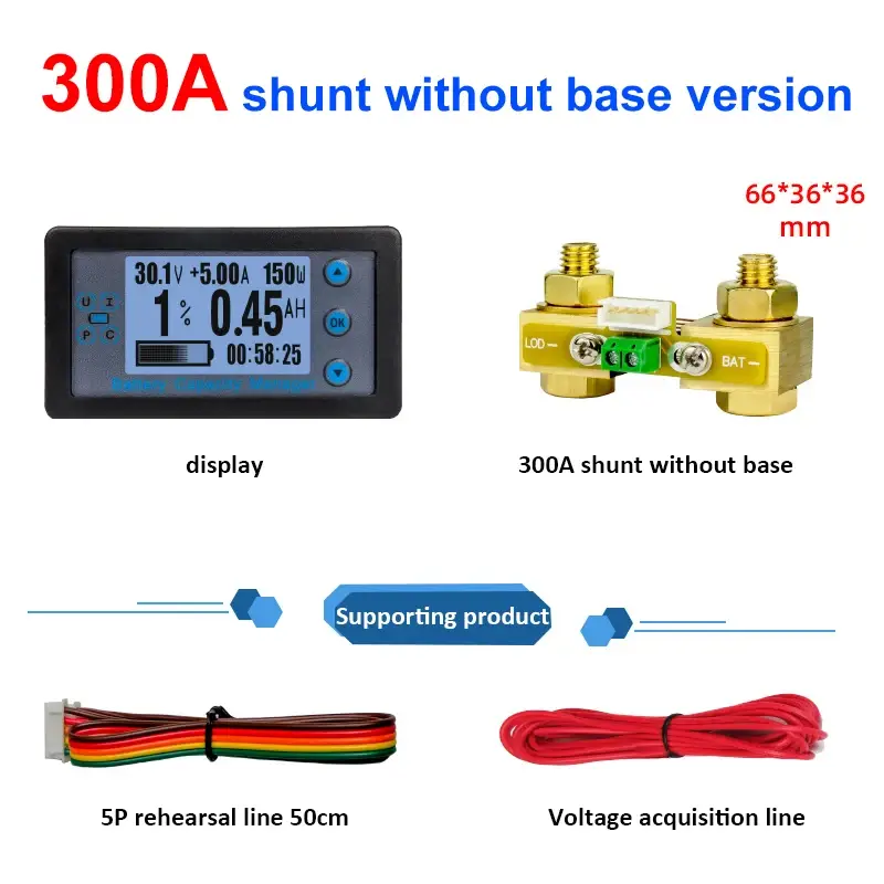 Wired Shunt Coulombmeter DC 8-120V 100/200/300/500A Energy Meter Battery Capacity Tester Low Voltage Alarm LCD Ammeter Voltmeter image 7