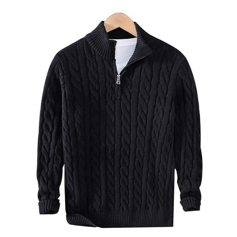 100% Cotton Sweaters Men's High Quality Autumn Cable Knit Christmas Sweater With Zipper Turtleneck Pullovers Zipper Pull Homme 8 4