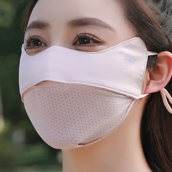 Nuova maschera traspirante in seta di ghiaccio lavabile antipolvere maschera per il viso in rete anti-UV unisex