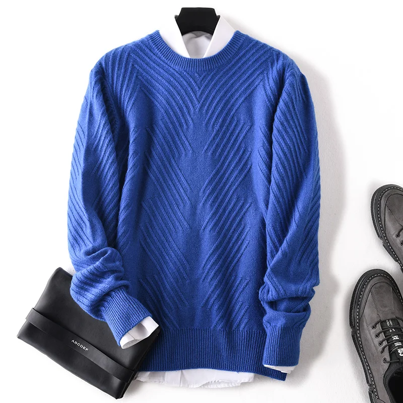 Autumn and Winter 2022 New Woolen Sweater Men's Round Neck Thickened Jacquard Sweater Solid Color Pullover Sweater