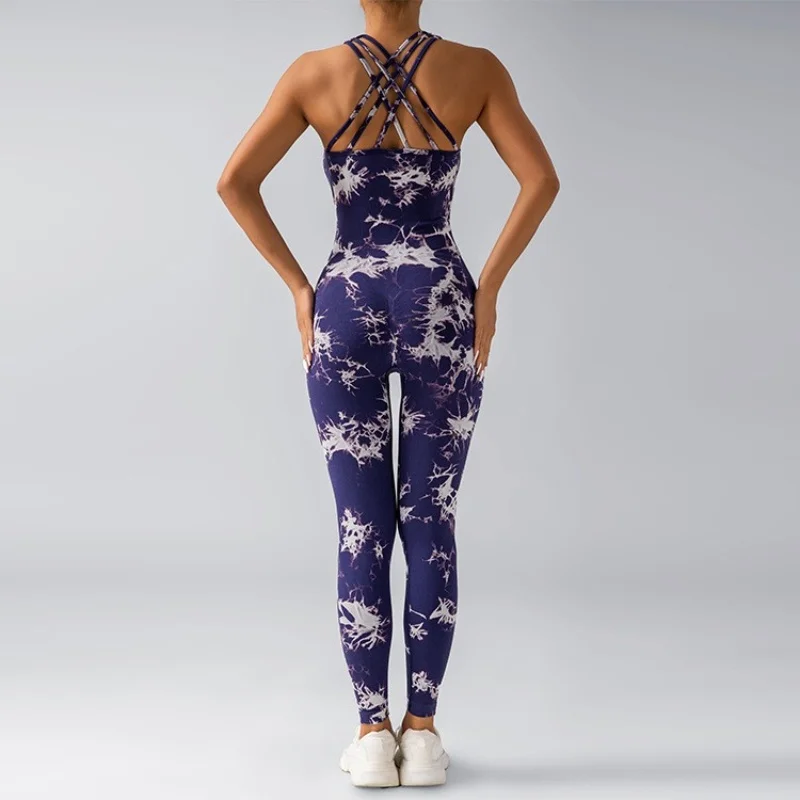 

Tie-dye yoga jumpsuit, tuminel and hip lift, trousers, seamless breathable leggings, sports fitness wear women set yoga women