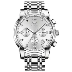 Luxurious Gold Luminous Quartz Watch - Multifunctional Business Edition (Silver)