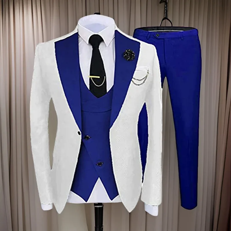 

Slim Fit Formal Men Suits For Wedding Wide Notched Lapel Groom Tuxedo 3 Pcs Male Fashion Jacket With Vest Pants 2024