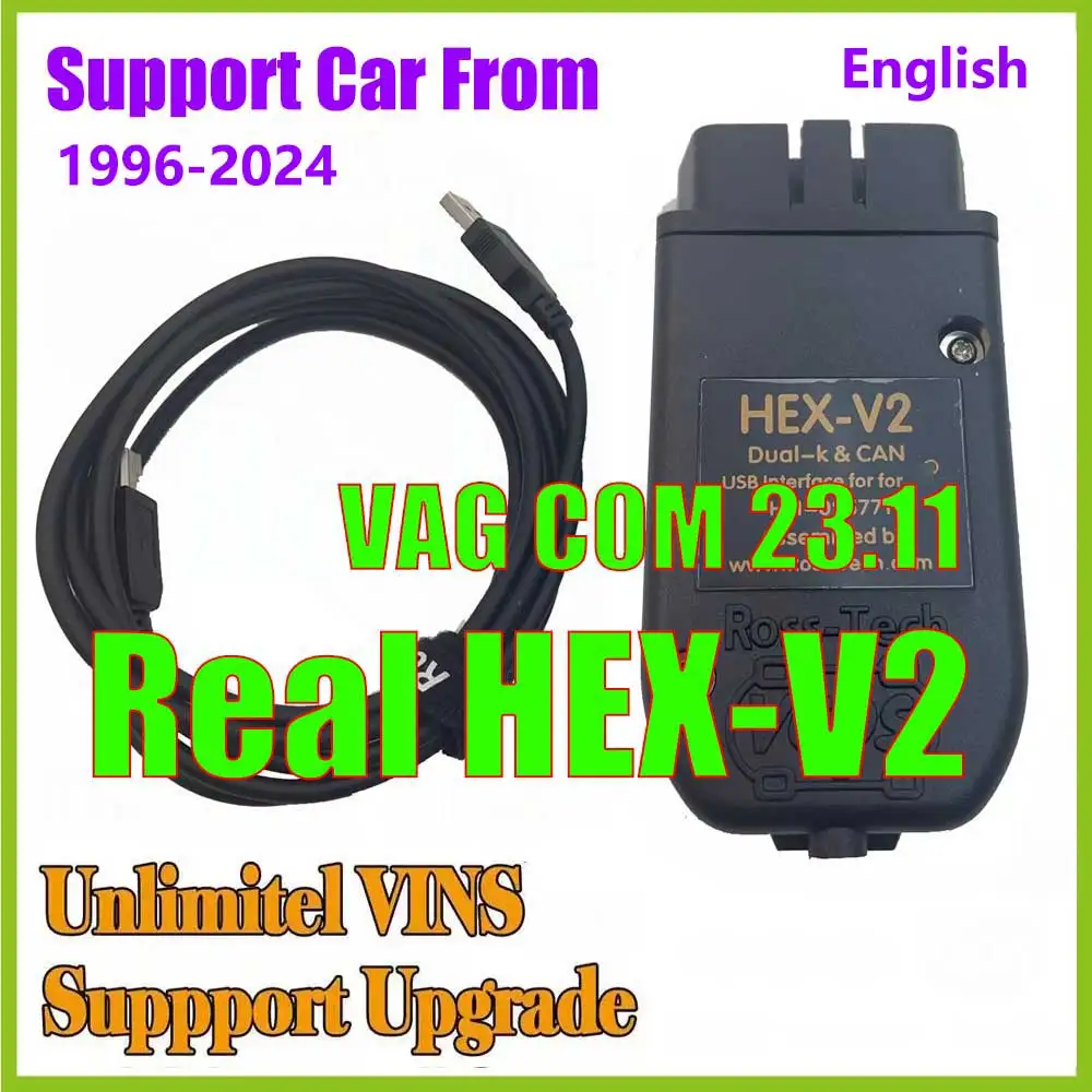 Função de Codificação Diagnóstico VAG HEX V2, Interface USB para Audi, Skoda, Seat, Vag Com, Atualização Unlimit, Vcds Tool, Real V2, 23.11, 2024