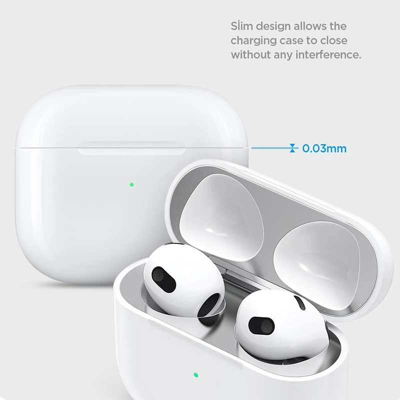 Adesivo Antipolvere In Metallo Per AirPods 3, 2, 1, Pro E Pro 2 - Pellicola Protettiva Interna, Colore Argento
