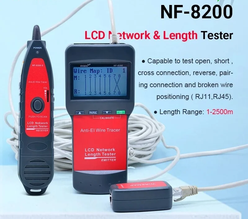 NOYAFA 케이블 및 네트워크 테스터, NF-8200 LCD LAN 테스터, 네트워크 전화 케이블 테스터, RJ45 케이블 테스터, 이더넷 케이블 트래커