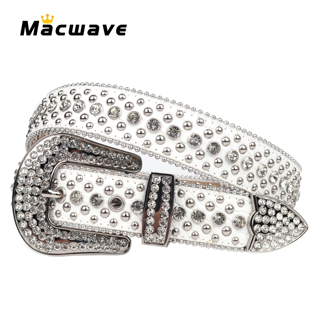 Cinturón de cuentas blancas para mujer y hombre, cinturón de diamantes imitación, hebilla de lujo, correa de cuero de con diamantes, occidental para Vaqueros|Cinturones de hombre| AliExpress