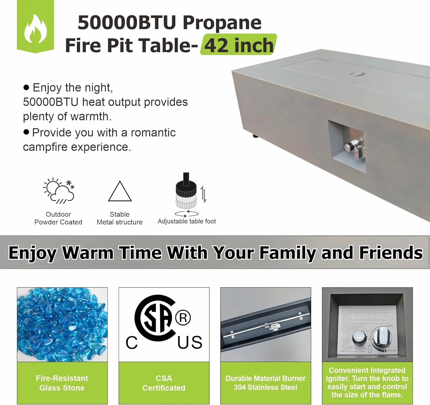 Outdoor Fire Pit Table Propane Gas Fire pits Outdoor Fireplaces 43″ Rectangular Firepit Table, 50,000 BTU Fire Table for Patio 3